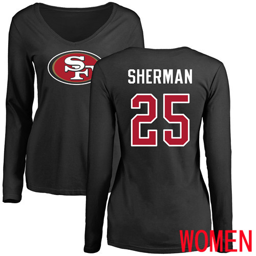San Francisco 49ers Black Women Richard Sherman Name and Number Logo 25 Long